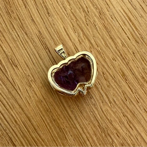Amethyst Double Heart Pendant 14K with small diamond 💟 - Picture 3 of 8